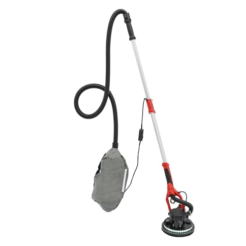 HuKaiL Lijadora para paneles de yeso, 800-1800 rpm, 6 velocidades, lijadora de pared ajustable, 1,2 – 2,2 m con disco de 255 mm, lazo LED, longitud, lijadora con aspiración, rojo