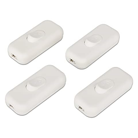 TJCoLUX 4 Pack Torped Switch 6Amp Inline Cord for Small Appliance or Lamp Switch White Cover