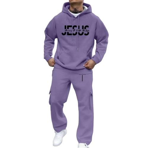 Ensemble homme deux pièces avec sweat à capuche violet imprimé tendance sportswear et jogging M