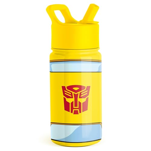 Image of Simple Modern Kids Summit Water Bottle with Straw Lid | Transformers 14oz Stainless Steel Cup Insualted Tumbler for Toddlers, Boys, School | Transformer Bumble Bee