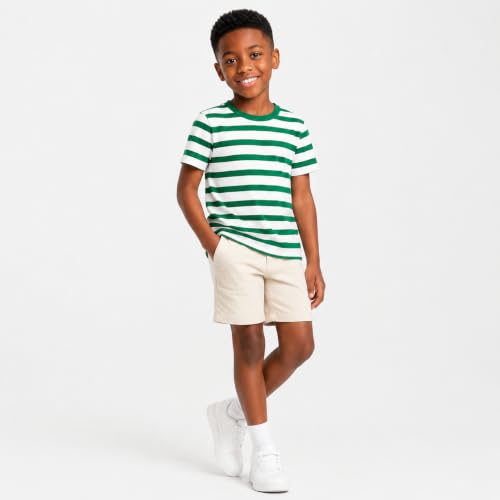 Image of Mud Kingdom T-Shirt for Boys Short Sleeve Plain Cotton Classic Summer Casual Stripe
