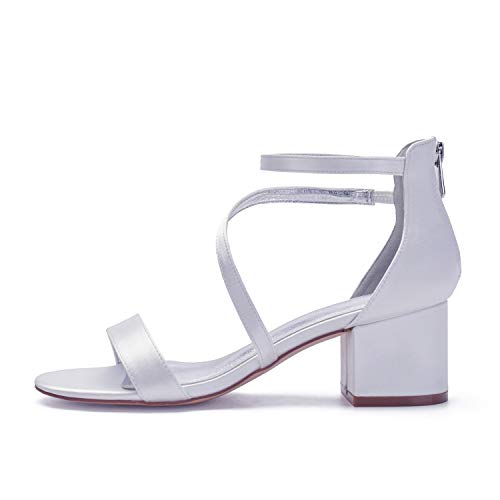 Women's Satin Block Heels Wedding Sandals Ankle Strap Comfortable Bridal Shoes Formal Evening Prom Party Shoes3