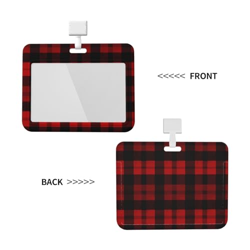 Rldobofe GSREYGHTGDRSDFGDS8 Sliding Id Badge Holder Plastic Horizontal Badge Holder Card Case Protector Plaid Red And Black Id Card Holder thumb #1