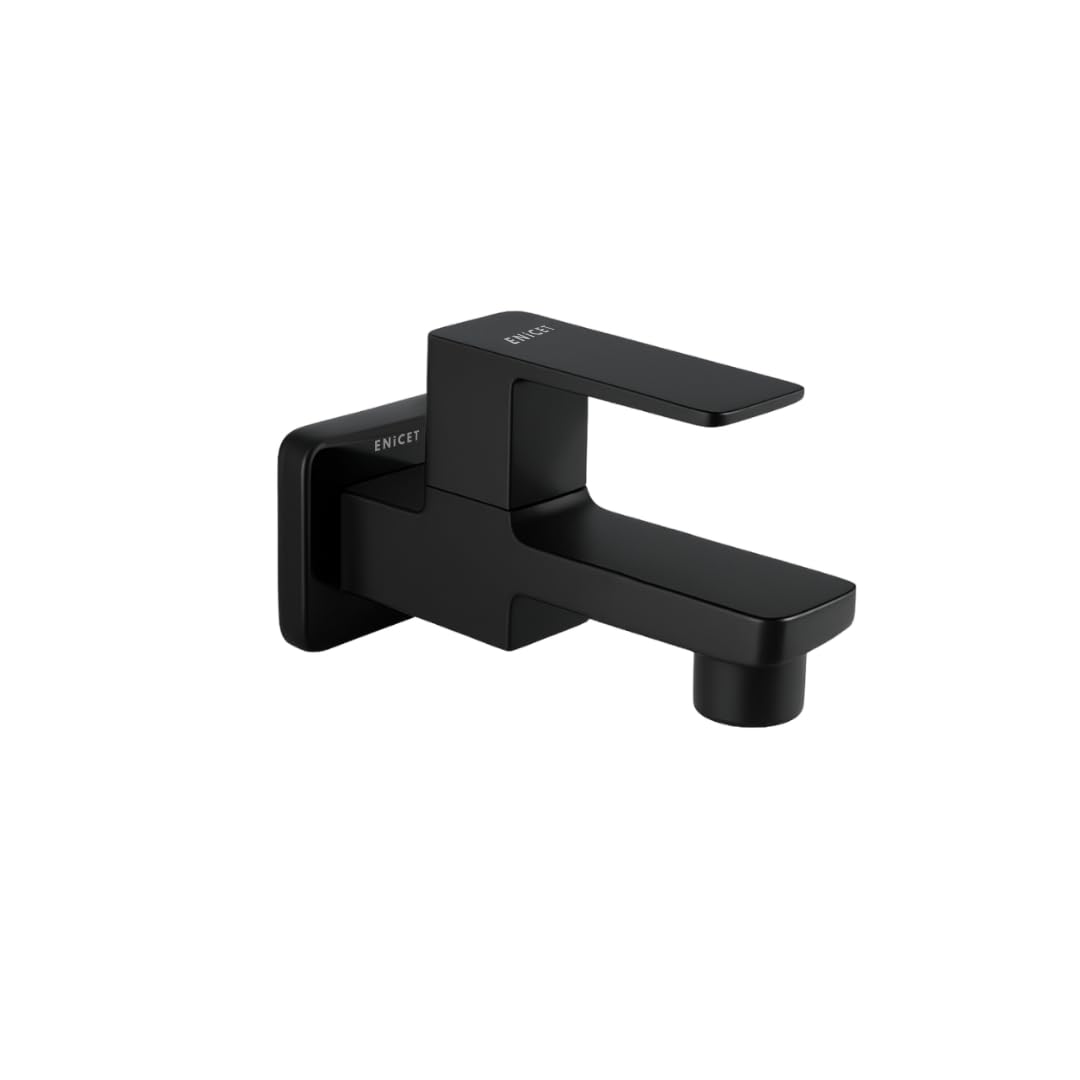 ENICET Brass Tap for Bathroom, with Wall Flange,Brass Bib Cock Short Body, Made Black, 7 Years Warranty, Foam Flow, Bathroom Taps for Home, Water Tap Wall Mounted (QGS101 Black)-image-47