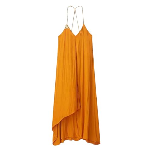Nlievara Women's Autumn V-Neck Sleeveless Midi Dress Silk Satin Backless