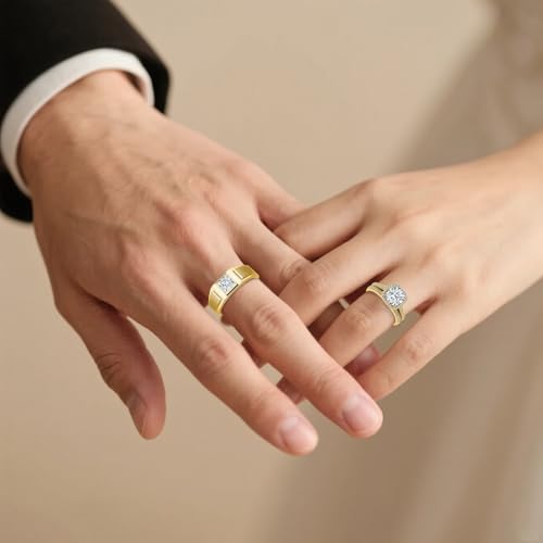 S925 Silver 10K 14K 18K Gold Couple Wedding Bands Ring Set for Her and Him 1-3 Carat Moissanite Couple Matching Engagement Rings Set 3pcs Bridal Rings Sets for Women and Men Free Engraving2