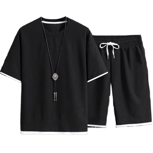 MORISTE Conjunto Ajuste Regular para Hombre, Camiseta y Short de Secado Rápido para Estudiantes, Ropa Deportiva de Verano Black Grande