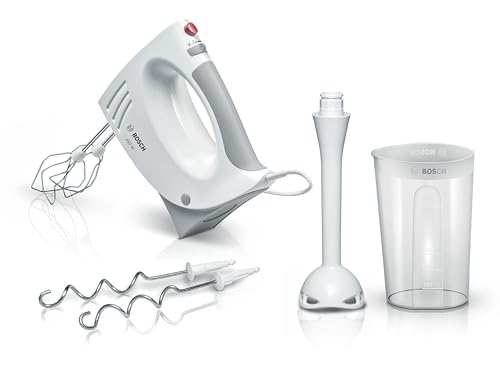 Bosch Handrührer MFQ3540, Handrührgerät, 2 Rührbesen, 2 Edelstahl-Knethaken, spülmaschinengeeignet, 5 Stufen, Pürierstab, Mixbecher, 450 W, weiß Bosch Handrührer MFQ3540, Handrührgerät, 2 Rührbesen, 2 Edelstahl-Knethaken, spülmaschinengeeignet, 5 Stufen, Pürierstab, Mixbecher, 450 W, weiß