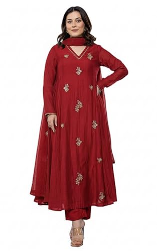 Image of KLOSIA Women Embroidery Solid Anarkali Kurta and Pant Set with Dupatta