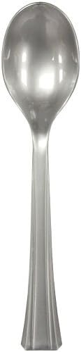 Lillian 48-Pack Plastic Soup Spoons Cutlery Bag, Silver
