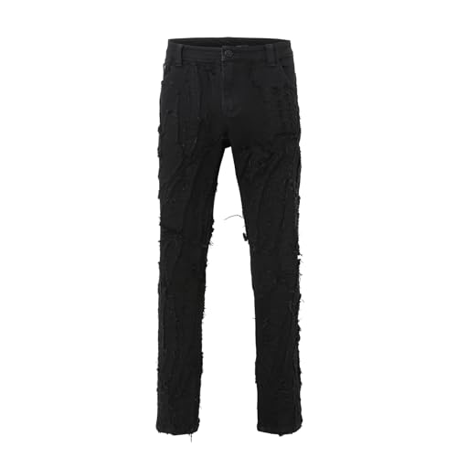 Men’s Jeans Baggy Ripped Patches Jean Distressed Denim Pants Destroyed Denim Jeans Streetwear