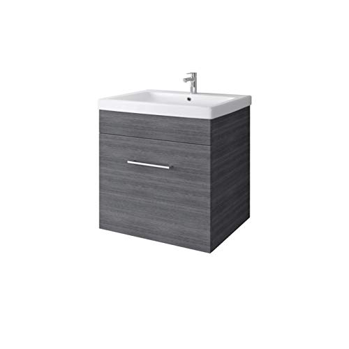 Preisvergleich Produktbild Planetmöbel Waschtischunterschrank hängend mit Keramikwaschbecken 60cm für Badezimmer WC (Anthrazit)