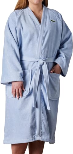 Image of Lacoste Classic Pique Cotton Terry Bath Robe, Unisex, One Size, | 100% Cotton Terry, Soft & Absorbent, Quick-Drying, Unisex Design for Adult Women & Men, One Size Fits Most