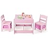 Honey joy kids table and chairs 3 in 1 children wooden activity set with storage detachable tabletop for art craft drawing reading gift for toddlers boys girls 3 7 years old pink  urban country home decor