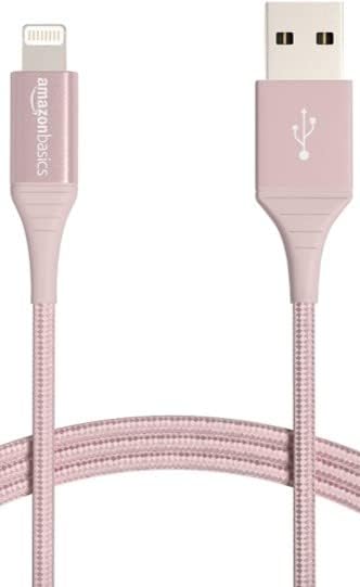 Amazon Basics Double Braided Nylon Lightning to USB A Cable - Advanced Collection, MFi Certified iPhone Charger, Rose Gold, 0.9 m