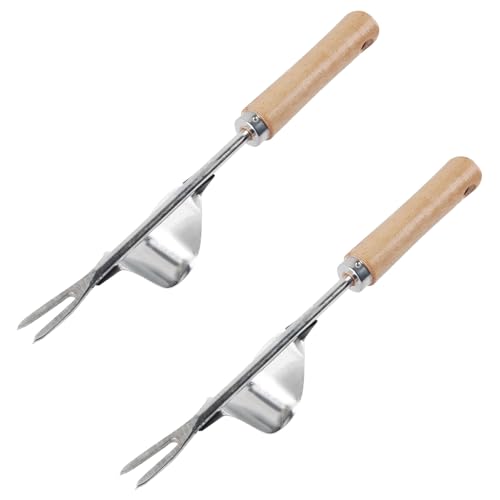 Ayizhiniu 2pcs Edelstahl Unkrautstecher, Garten Hand Weeder, Unkrautstecher mit Holzgriff, Wiederverwendbar Unkrautzieher für Unkrautentfernung Hausgarten, Garten Sauber Schön Zhalten