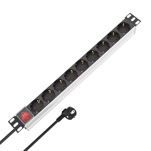iwillink 19 Zoll Steckdosenleiste 9-Fach mit 2m Kabel und Schutzschalter Premium Alu PDU Mehrfachsteckdose Für 19 Netzwerk und Serverschrank