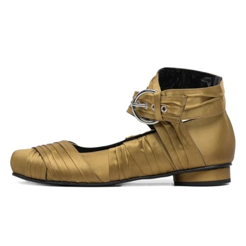 FYS Women's Vintage Square Toe Ballet Flats Lace up Ankle Strap Pumps Fashion Comfortable Daily Outfit Shoes Size 4-16 US