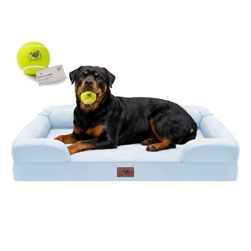 Orthopedic Dog Bed for Extra Large Dogs, XXL Waterproof Egg Crate Memory Foam Pet Bed Bolsters with Removable Washable Cover & Non-Slip Bottom, Tennis Ball Toy, 45x35 - image 8