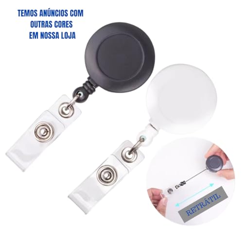 Kit 3 Porta Crachá Retrátil Branco Transparente Cracha Roller Identificação Clip Para Cartao Cordao