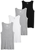 Kenneth Cole Mens Tank Top - 4 Pack Soft Cotton Tagless Ribbed Tank Top for Men - Sleeveless Undershirts for Men, Size Medium, Black/White/Heather Grey/Heather Grey Pack