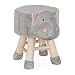 Relaxdays Tabouret enfant motifs animaux, Bois, Peluche, Polyester, Hippopotame, 34,5 x 28 cm