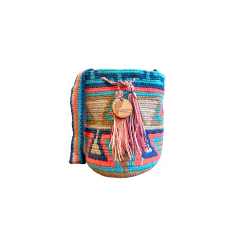 Mini Traditional Wayuu Mochila Bag | Woven Crossbody | Handmade | Boho (Blue and Teal)