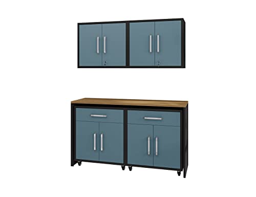 Image of Manhattan Comfort Eiffel Garage Cabinets and Storage System, Set of 5, Blue