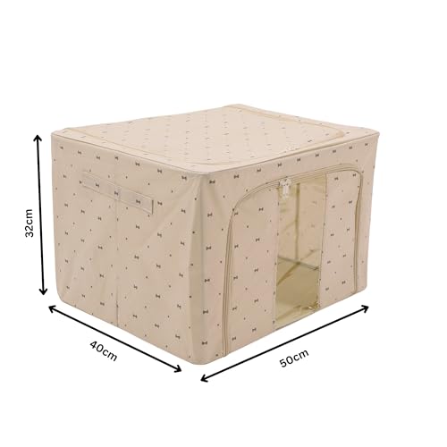 Image of Epicasa 66L Extra Large Foldable Cloth Storage Organizer Box | Non-Woven Fabric with MDF Board & Strong Metal Frame | Printed Storage Bag for Clothes, Sarees, Toys, Blankets, Bedsheets (Set Of 2)