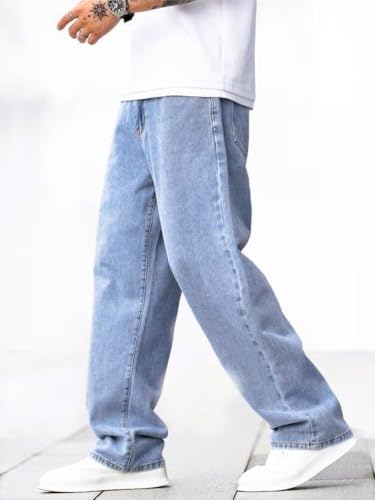 Image of Denim Fabric Straight Fit Mid Rise Light Blue Men Jeans (STF-LVR-02)