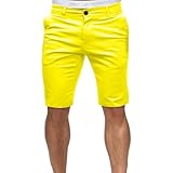 Maiyifu-GJ Men's Stretch Denim Shorts Knee Length Slim Fit Jeans Shorts Summer Fashion Short Pants (Yellow,Large)