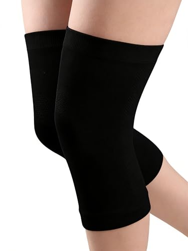 1 Pair Knee Compression Sleeves for Women & Men Lightweight Thin Knee Sleeves for Knee Pain Relief Knee Warmers Knee Brace Undersleeve Dancer Knee Pads Knee Brace for Women Daily Use Vendas Para Rodillas (Black Large)