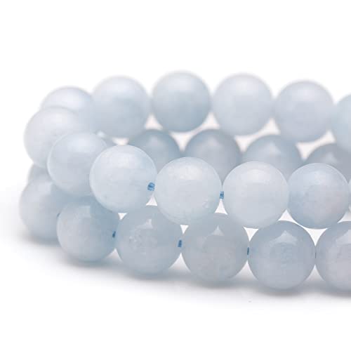 Youngbling Natural Gemstone Beads for Jewelry Making,8mm Aquamarine Polished Round Smooth Stone Beads,Genuine Real Stone for Bracelet Necklace 15 Inch(Aquamarine,8mm)