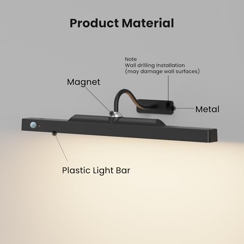 Kryoza Picture Light for Wall Art Motion Sensor – 16'' Wireless and Dimmable Gallery Light, 5000mAh Battery Operated with Remote Control Art Light Over Frame Paintings and Artworks (Black)