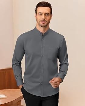 J.VER Men's Banded Collar Dress Shirt Mandarin Long Sleeve Button
