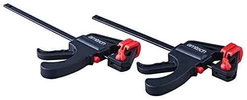 Amtech Ratchet Speed Clamps (2pc) Nylon-Fibre Jaws with Non-Marking Pads Reversible Clamp/Spreader for Woodworking & DIY 100mm (4)