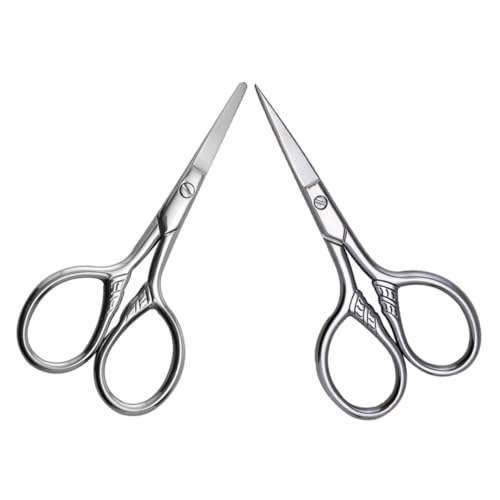 Abaodam 2個 ステンレス製男士用修眉剪 尖頭 丸頭 多機能ひげ 眉毛 鼻毛トリミングはさみ 設計丈夫で清潔簡単メンテナンス