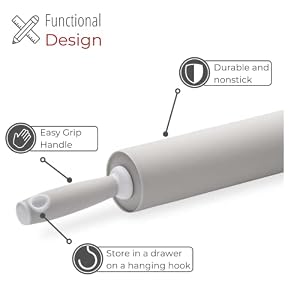 Silicone Rolling Pin Premium Kitchen Baking Pin for Rolling and Baking Great for Making Dough Bread and Pizza