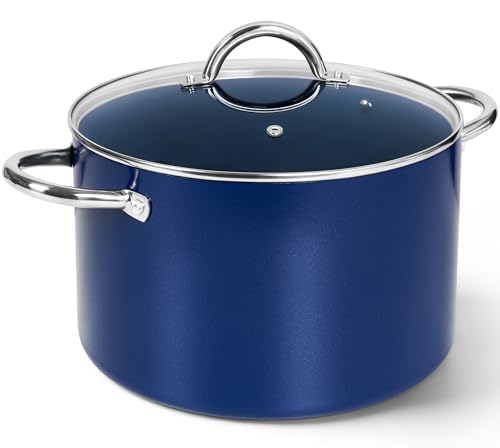 Comparison: Best 8 Quart Ceramic Stock Pot 11 MICHELANGELO 8 Quart Stock Pot with Lid, Non Toxic Cooking Pot, Ceramic Soup Pots with Lid, Non Stick Pot with Stainless Steel Handle, Induction Compatible