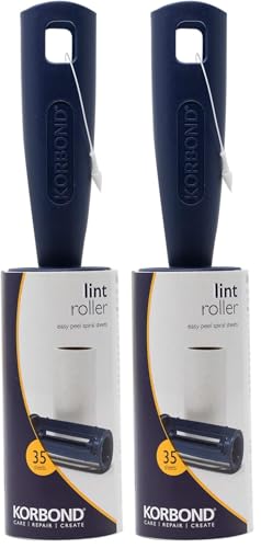 Korbond Rullo levapelucchi, 5 m, per Rimuovere Pelucchi, Polvere, Capelli, peli di Cane/Gatto e lanugine da Vestiti, mobili e tappeti, 35 Fogli Adesivi già Tagliati, Blue, 5m (Confezione da 2)