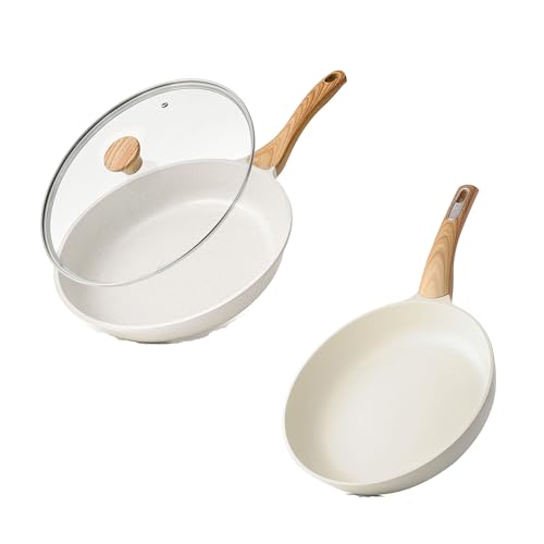 Image of SENSARTE Nonstick Ceramic Frying Pan Skillet with Lid, 9.5 Inch Omelet Pan, Healthy Non Toxic Chefs Pan, 8inch Induction Compatible Egg Pan, Free of Intentionally Added PFAS/PTFE