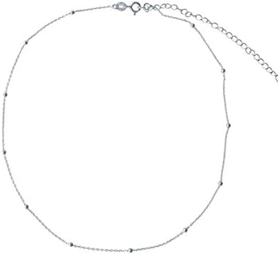 Amkaka Minimalist Sterling Silver Choker Necklace Thin Bead Ball Necklace (Silver)