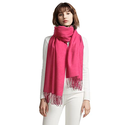 MaaMgic Schal Damen Warm Winter Herbst unifarben Baumwolle mit quasten/fransen, 20+ Farben Einfarbig & Kariert Pashmina Stola Schals MEHRWEG,Rosa Rot 2025