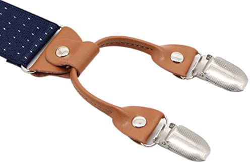 Timiot Men’s Y-Back 4 Metal Clip Elastic Wide Suspenders Perfect For Both Casual&Formal (Navy Polka Dot) #TOP2