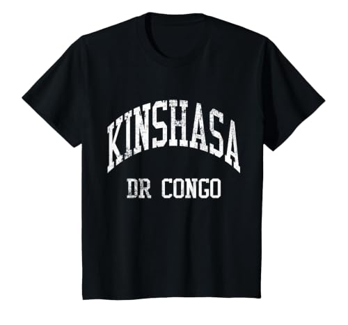 Kinshasa DR Congo Retro 70s College Sports Style T-Shirt, Youth, Black, 2T