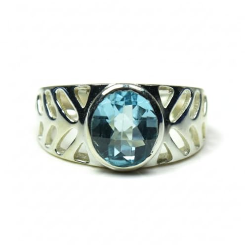 Bague en argent pour homme sertie d'une topaze bleue de décembre