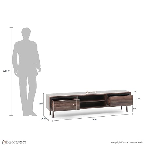 Image of DecorNation Elegant Walnut-Finished Alon Wooden TV Unit: A Stylish Entertainment Solution(70″ x 14″ x 16″, Walnut)