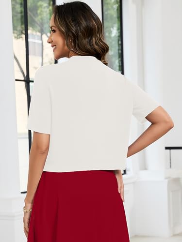 Image of Heymoments Women's Thin Shrugs Short Sleeve Lightweight Cropped Tops Open Front Knitted Cardigan for Dress Summer Bolero