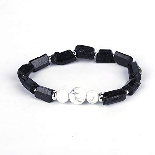 Preisvergleich Produktbild Scherry Natutal Healing Energy Halbedelstein Rohschwarz Turmalin Onyx Hämatit Unisex Armbänder, Weiß Türkis No1, Damen Größe 18.5CM