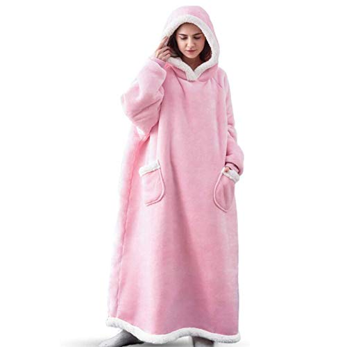 IvyH Couverture à Capuche, Longue Couverture Portable avec Poches Moelleuses Flanelle Sherpa TV Couverture Sweat-Shirt d'hiver Robe Taille Unique pour Hommes Femmes Adultes Cover